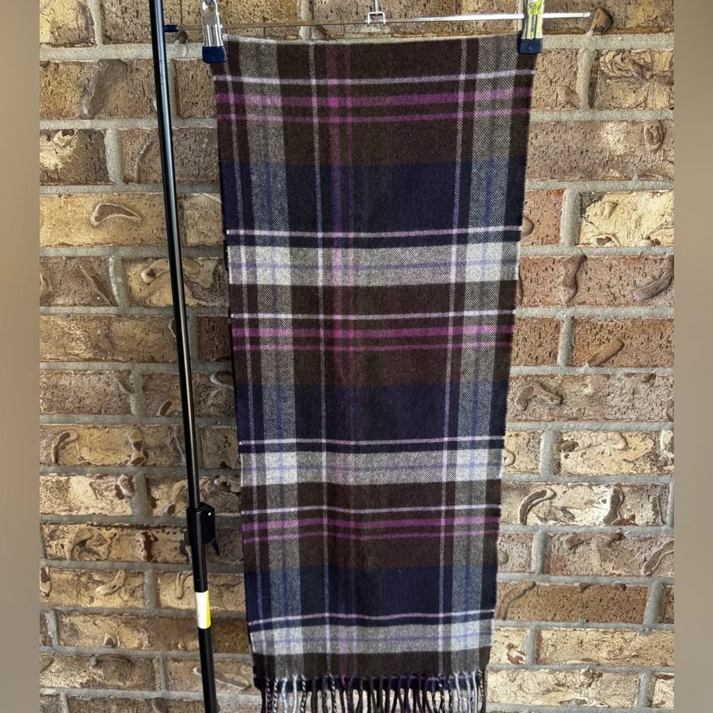 COACH Plum Plaid Tweed Wool Wristlet Scarf